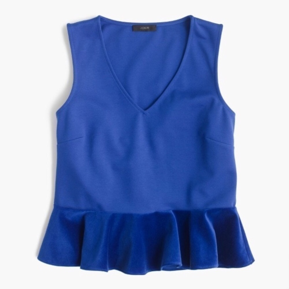 NWT J.Crew Velvet Bottom Peplum Top Cerulean Blue